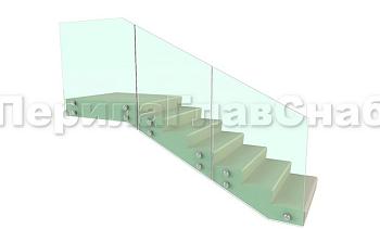 Ограждение для лестницы на несущем стекле с точечным креплением в торец для крыльца в Симферополе. Готовые проекты ПерилаГлавСнаб