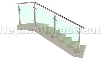 Ограждение лестницы с квадратными стойками и пластинчатыми стеклодержателями в Симферополе. Готовые проекты ПерилаГлавСнаб