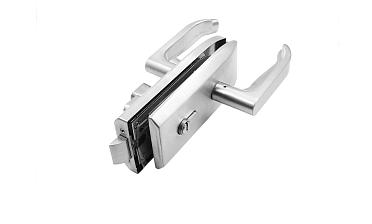 Замок для стеклянной двери с нажимной ручкой и притвором, евроцилиндр односторонний ключ/защелка, с ответной частью на стену, шлифованный t155-2 SSS  купить в Симферополе