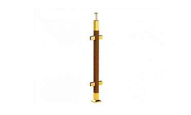 Готовая стойка 40х40х950 мм, деревянная, со вставками из нержавеющей стали 2х100 мм с 4 зажимными стеклодержателями, под золото k740-3-G купить в Симферополе