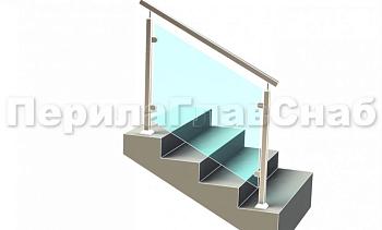 Ограждение лестницы с квадратным поручнем с зажимными стеклодержателями и квадратными стойками в Симферополе. Готовые проекты ПерилаГлавСнаб