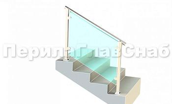 Ограждения для лестницы с поручнем на выносе с зажимными стеклодержателями и квадратными стойками в Симферополе. Готовые проекты ПерилаГлавСнаб