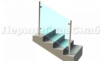 Ограждения лестницы без поручня с зажимными стеклодержателями и стойками в Симферополе. Готовые проекты ПерилаГлавСнаб
