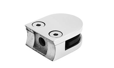 Стеклодержатель литой с вставками под стекло 8-10 мм, 4+4 мм, закругленный под стойку Ø38,1 мм (40х22х50), полированный, (AISI 304) k001-10 купить в Симферополе