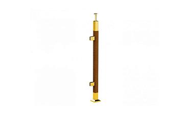 Готовая стойка 40х40х950 мм, деревянная, со вставками из нержавеющей стали 2х100 мм с 2 зажимными стеклодержателями, под золото k740-4-L-G купить в Симферополе