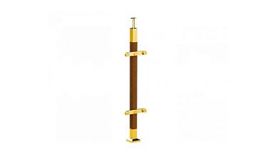 Готовая стойка 40х40х950 мм, деревянная, со вставками из нержавеющей стали 2х100 мм с 2 пластинчатыми стеклодержателями, под золото k740-2-G купить в Симферополе