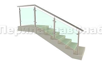 Ограждение для лестницы из нержавейки с зажимными стеклодержателями для крыльца в Симферополе. Готовые проекты ПерилаГлавСнаб
