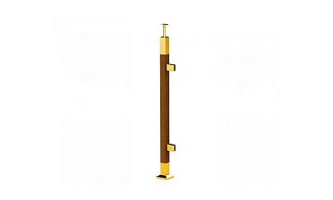 Готовая стойка 40х40х950 мм, деревянная, со вставками из нержавеющей стали 2х100 мм с 2 зажимными стеклодержателями, под золото k740-4-R-G купить в Симферополе