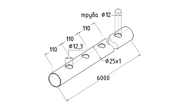 Труба AISI 304 25х1х6000, с перфорацией под  Ø12, 30°, GRIT 600 837-5 купить в Симферополе Труба AISI 304 25х1х6000, с перфорацией под  Ø12, 30°, GRIT 600 837-5 купить в Симферополе