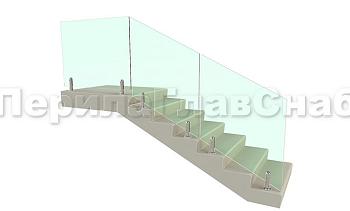 Цельностеклянное лестничное ограждение на министойках из нержавеющей стали для крыльца в Симферополе. Готовые проекты ПерилаГлавСнаб