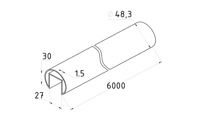 Труба Ø48.3 мм, с пазом 27х30 мм, шлифованная (AISI 201) k822-2 2