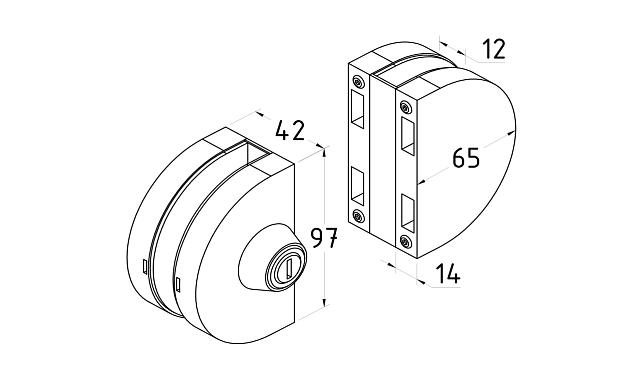Замок для стеклянной двери с ответной частью на стекло, без вырезов, нержавеющая сталь AISI 201, полированная t109-201 PSS 2