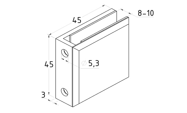 Коннектор для душевой  стена-стекло 45х45 мм, 90°, с двумя отверстиями, цинк, полированный t731 PZn 3 Коннектор для душевой  стена-стекло 45х45 мм, 90°, с двумя отверстиями, цинк, полированный t731 PZn 3