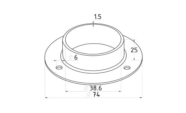 Фланец штампованный, для трубы Ø38.1 мм, полированный, внешний диаметр Ø76 мм, толщина 2 мм (AISI 304) k533 3