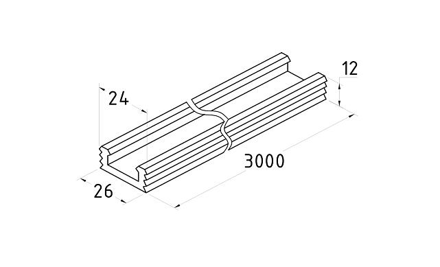 Рассеиватель света для трубы с пазом 24х24, плоский (хлыст 3 метра) k777-3 3