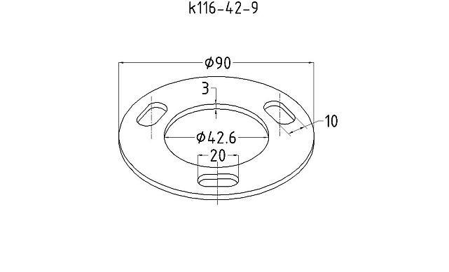 Фланец стойки 42/90 х 3 мм #200 3 отв х М10 х 20 черный металл k116-42-9 3