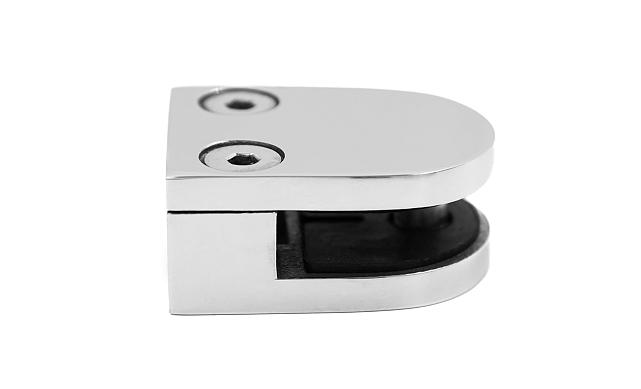 Стеклодержатель литой с вставками под стекло 8-10 мм, 4+4 мм, закругленный под стойку Ø38,1 мм (40х22х50), полированный, (AISI 304) k001-10 5