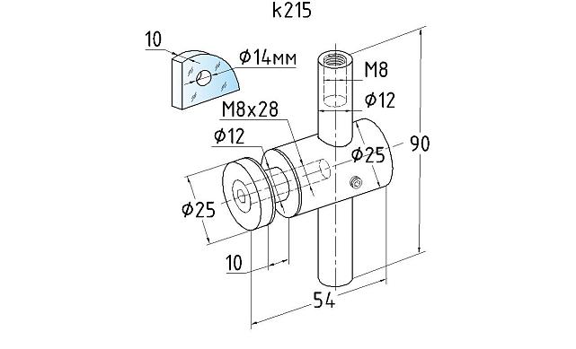 Спайдерный стеклодержатель для стекла 10 мм (5+5 мм), полированный, регулируемый (AISI 201) k215 2