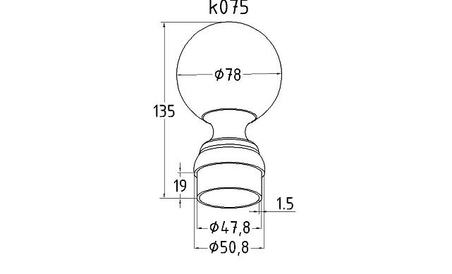 Наконечник шар на стойку Ø50.8 мм, литой, полированный, AISI 304, k075 2