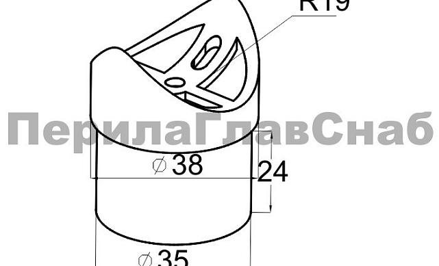 Наконечник седловина прямая 90° на стойку Ø38.1 мм, под поручень Ø38.1 мм, литая, полированная, AISI 304, k044-2 2
