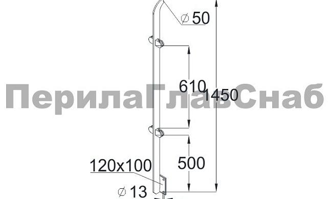 Стойка эксклюзивная с 4 зажимными стеклодержателями, крепление в торец, нерегулируемый ложемент (AISI 304) k761 2