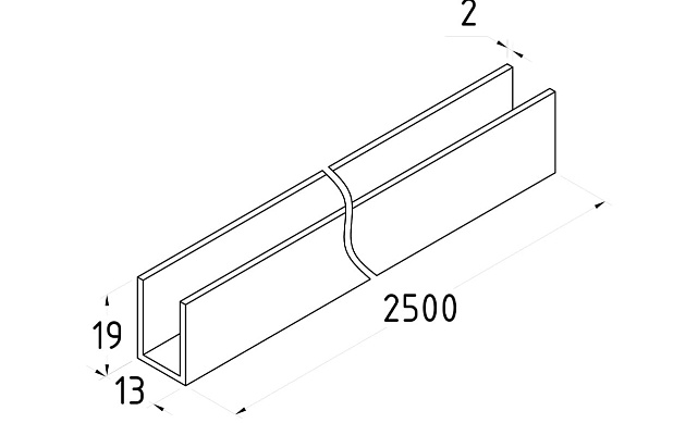 П-образный профиль для неподвижных стекол 8 мм, 19x13, L=2500, алюминий полированный t756-2500 AL 2 П-образный профиль для неподвижных стекол 8 мм, 19x13, L=2500, алюминий полированный t756-2500 AL 2