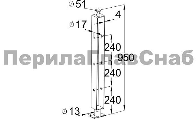 Стойка эксклюзивная квадратная с 3 отверстиями под ригель, крепление в пол, регулируемый ложемент (AISI 304) k785 2
