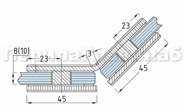 Коннектор для душевой кабины стекло-стекло 135° 45х45 мм латунь-хром t726 PC 3 Коннектор для душевой кабины стекло-стекло 135° 45х45 мм латунь-хром t726 PC 3
