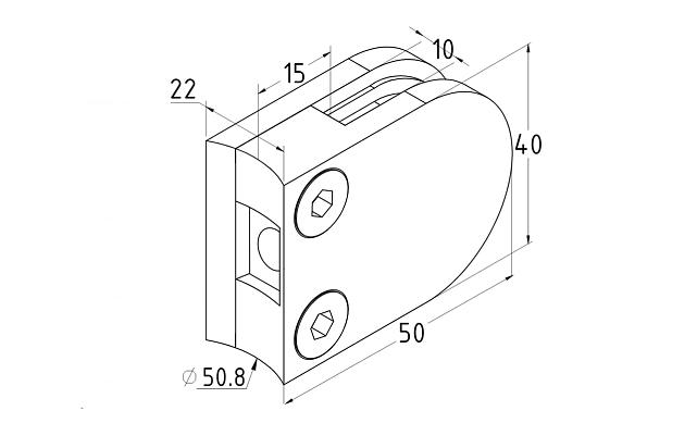 Стеклодержатель литой с вставками под стекло 8-10 мм, закругленный под Ø50.8 мм, 40х22х50, полированный, (AISI 304) k001-8 2