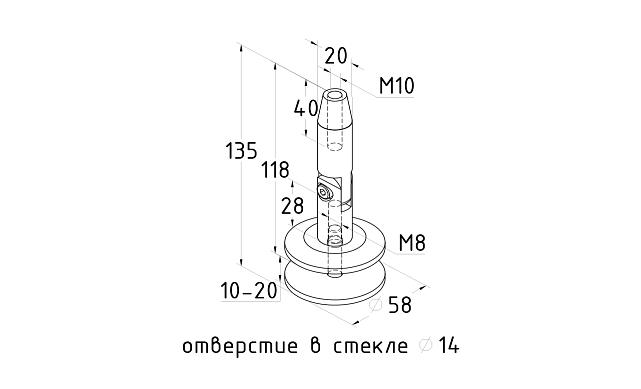 Крепление стекла к тяге, шлифованное AISI 304 k622 2