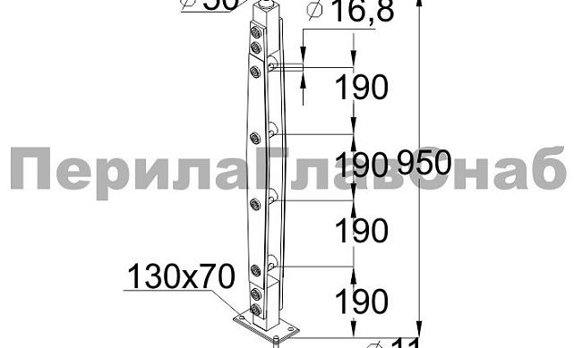 Стойка эксклюзивная с деревянной вставкой и 4 ригеледержателями, крепление в пол, нерегулируемый ложемент (AISI 304) k780 2