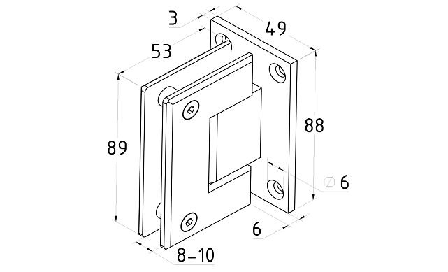 Петля для душевой кабины стена-стекло 90° 90х55 мм AISI 304, шлифованная  t301 SSS 4