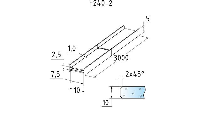 Профиль самоклеящийся для стекла 10 мм, длина 3000 мм t240-2 3