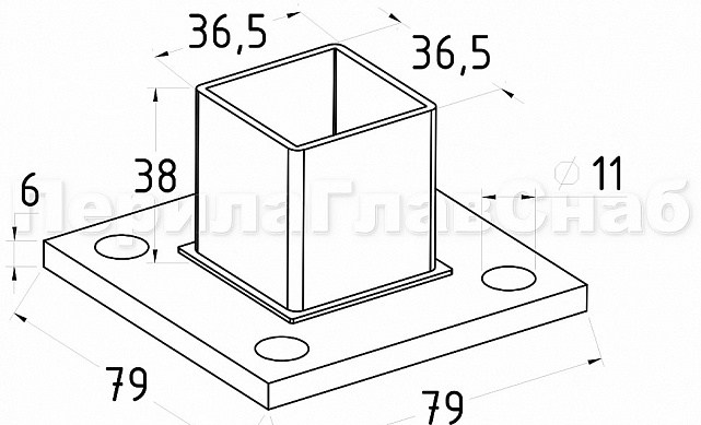 Фланец для трубы 40х40, литой, закладная под стойку, AISI 304 k350 2 Фланец для трубы 40х40, литой, закладная под стойку, AISI 304 k350 2