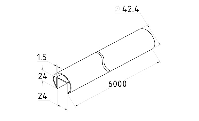 Труба Ø42.4 мм, с пазом 24х24, тройная полировка 800GRIT, (AISI 201) k820 2 Труба Ø42.4 мм, с пазом 24х24, тройная полировка 800GRIT, (AISI 201) k820 2