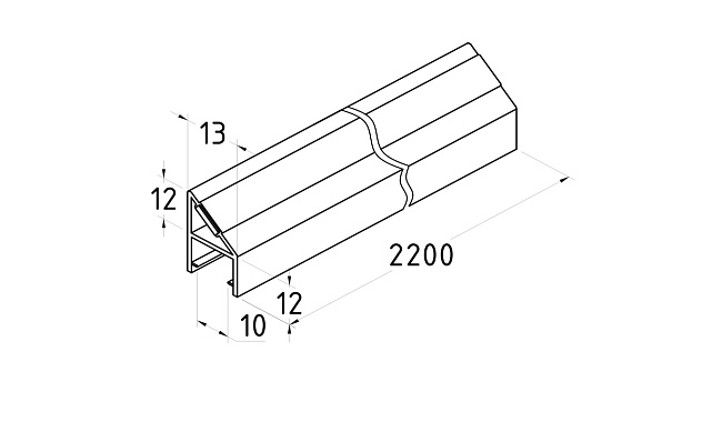 Комплект уплотнителей для стекла в душевую кабину (2 шт.), стекло-стекло 10 мм, с магнитом 135°, 2200 мм t228 2