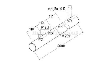 Труба AISI 304 25х1х6000, с перфорацией под  Ø12, 30°, GRIT 600 837-5 купить в Симферополе